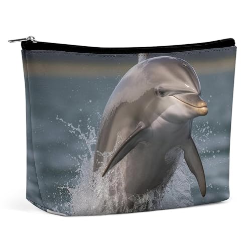 HJKBCV Coole Delfin-Reise-Make-up-Tasche aus PU-Leder, Mini-Tasche, Kosmetiktasche für Damen, tragbarer Handtaschen-Verschluss, Organizer, Make-up-Kulturbeutel, Stil, Einheitsgröße, Stil:, von HJKBCV