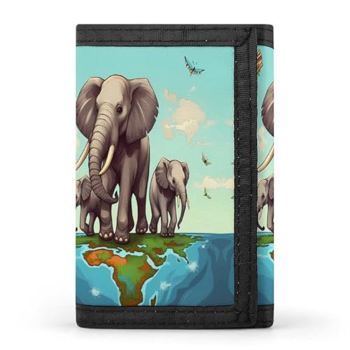 HJKBCV Dreifach gefaltete Geldbörse mit Elefanten, Kreditkartenbörse, tragbar, Outdoor-Sportgeldbörse, Münzgeldbörse mit Ausweisfenster, für Männer und Frauen, Stil, Einheitsgröße, Stil:, von HJKBCV