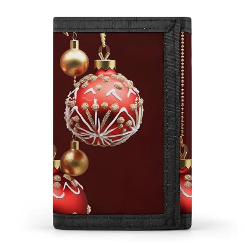 HJKBCV Geldbörse mit Weihnachtsbällen und Glocken, dreifach gefaltet, für Kreditkarten, tragbar, Outdoor-Sport, Geldbörse, Münzgeldbörse mit Ausweisfenster, für Männer und Frauen, Stil, Einheitsgröße, von HJKBCV