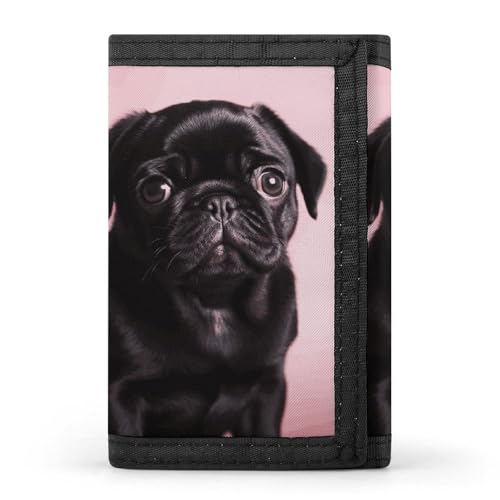 HJKBCV Geldbörse mit niedlichem Mops-Motiv, dreifach gefaltet, tragbar, Outdoor-Sport, Geldbörse, Münzgeldbörse mit Ausweisfenster für Männer und Frauen, Stil, Einheitsgröße, Stil:, Einheitsgröße von HJKBCV