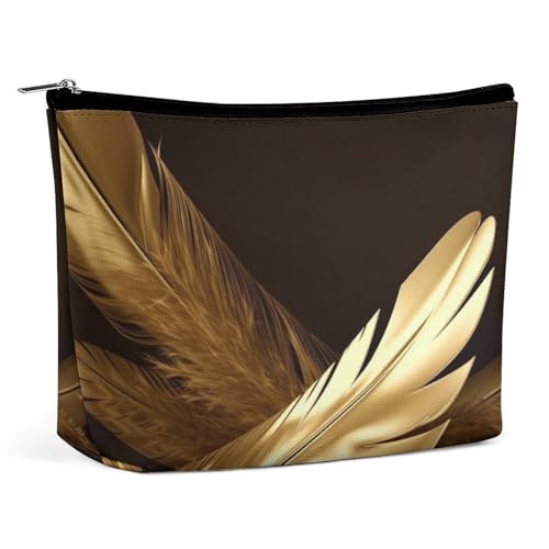HJKBCV Goldene Federn, Reise-Make-up-Tasche, Mini-Tasche, Kosmetiktasche für Damen, tragbarer Handtaschen-Verschluss, Organizer, Make-up-Kulturbeutel, Stil, Einheitsgröße, Stil:, Einheitsgröße von HJKBCV