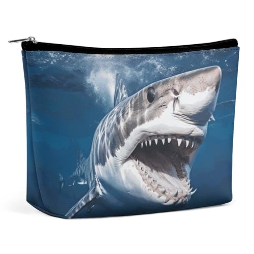 HJKBCV Great White Shark Opens Mouth PU Leather Travel Makeup Bag Mini Pocket Cosmetic Bag for Women Portable Handbag Closure Organizer Makeup Case Toiletry Bag, Style, One Size, Stil:, Einheitsgröße von HJKBCV