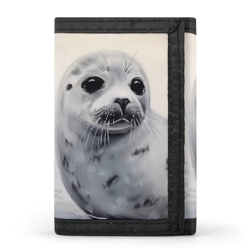 HJKBCV Harp Seal Painting Trifold Wallet Credit Card Purse Portable Outdoor Sports Wallets Pocket Coin Wallet with ID Window for Men Women, style, One Size, Stil:, Einheitsgröße von HJKBCV