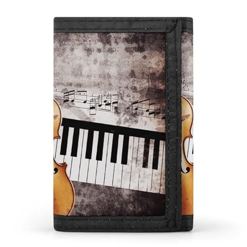 HJKBCV Klavier Violine Musiknoten dreifach gefaltete Geldbörse Kreditkarte Geldbörse tragbar Outdoor Sport Geldbörsen Tasche Münzgeldbörse mit Ausweisfenster für Männer Frauen Stil, Einheitsgröße, von HJKBCV