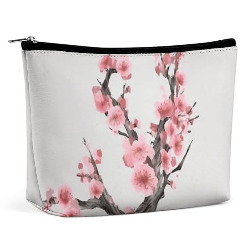 HJKBCV Kosmetiktasche mit Kirschblütenbaumzweig, PU-Leder, Reise-Make-up-Tasche, Mini-Tasche, Kosmetiktasche für Damen, tragbarer Handtaschen-Verschluss, Organizer, Make-up-Kulturbeutel, Stil, von HJKBCV