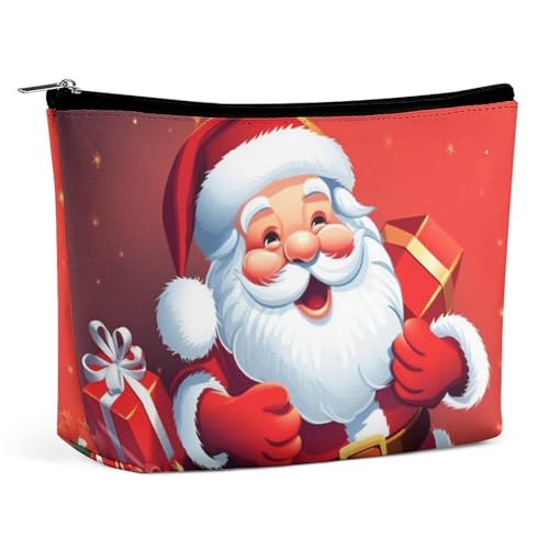 HJKBCV Kosmetiktasche mit Weihnachtsmann-Motiv, PU-Leder, Reise-Make-up-Tasche, Mini-Tasche, Kosmetiktasche für Damen, tragbar, Handtaschen-Verschluss, Organizer, Make-up-Kulturbeutel, Stil, HJKBCV Kosmetiktasche mit Weihnachtsmann-Motiv, PU-Leder, Reise-Make-up-Tasche, Mini-Tasche, Kosmetiktasche für Damen, tragbar, Handtaschen-Verschluss, Organizer, Make-up-Kulturbeutel, Stil, von HJKBCV
