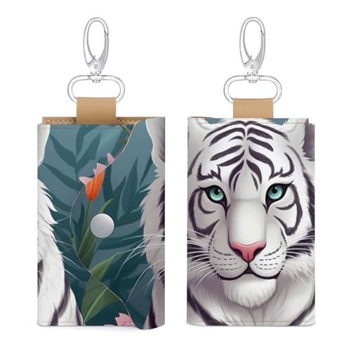 HJKBCV Leder-Autoschlüssel-Schutz, Mini-süßer weißer Tiger, Diebstahlschutz, wasserdicht, Kreditkartenschutz, Diebstahlschutztasche für Autoschlüssel, Bankkarten, Münzen, Stil, Einheitsgröße, Stil:, von HJKBCV
