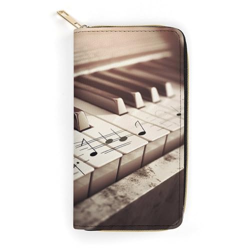 HJKBCV Ledergeldbörse für Damen und Herren, Klaviertasten mit Musiknoten, schlanke Geldfaltbörse, Kreditkartenfach mit Reißverschluss, wasserdicht, lange Geldbörse für Geschenk, Arbeit, Reisen, von HJKBCV