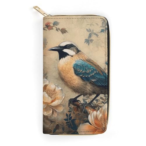 HJKBCV Ledergeldbörse für Damen und Herren, klassisches Muster, Blumen, schmale Geldtasche, Kreditkartentasche mit Reißverschluss, wasserdicht, lange Geldbörse für Geschenk, Arbeit, Reisen, Alltag, von HJKBCV