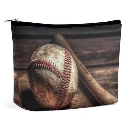 HJKBCV Make-up-Tasche aus Holz, Motiv: Baseball auf Holz, Mini-Tasche, Kosmetiktasche für Damen, tragbarer Handtaschen-Verschluss, Organizer, Make-up-Kulturbeutel, Stil, Einheitsgröße, Stil:, HJKBCV Make-up-Tasche aus Holz, Motiv: Baseball auf Holz, Mini-Tasche, Kosmetiktasche für Damen, tragbarer Handtaschen-Verschluss, Organizer, Make-up-Kulturbeutel, Stil, Einheitsgröße, Stil:, von HJKBCV