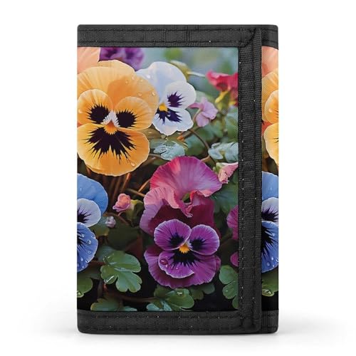 HJKBCV Pansy Flowers Trifold Wallet Credit Card Purse Portable Outdoor Sports Wallets Pocket Coin Wallet with ID Window for Men Women, style, One Size, Stil:, Einheitsgröße von HJKBCV