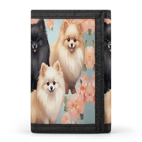 HJKBCV Pommeranians Muster dreifach gefaltete Geldbörse Kreditkarten-Geldbörse, tragbare Outdoor-Sportgeldbörse, Münzgeldbörse mit Ausweisfenster für Männer und Frauen, Stil, Einheitsgröße, Stil:, von HJKBCV