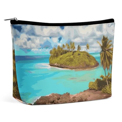 HJKBCV Reise-Make-up-Tasche aus PU-Leder in Karibiklandschaft, Mini-Tasche, Kosmetiktasche für Damen, tragbarer Handtaschen-Verschluss, Organizer, Make-up-Kulturbeutel, Stil, Einheitsgröße, Stil:, von HJKBCV
