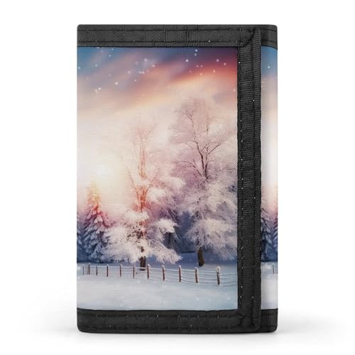 HJKBCV Schöne Landschaft Bäume Schneeflocken dreifach gefaltete Geldbörse Kreditkarten-Geldbörse tragbare Outdoor-Sportgeldbörse Münzgeldbörse mit Ausweisfenster für Männer und Frauen, Stil, von HJKBCV