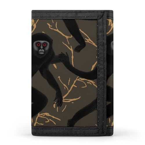 HJKBCV Schwarze Gibbon Monkey Trifold Wallet Kreditkarten-Geldbörse, tragbare Outdoor-Sportgeldbörse, Münzgeldbörse mit Ausweisfenster für Männer und Frauen, Stil, Einheitsgröße, Stil:, Einheitsgröße von HJKBCV