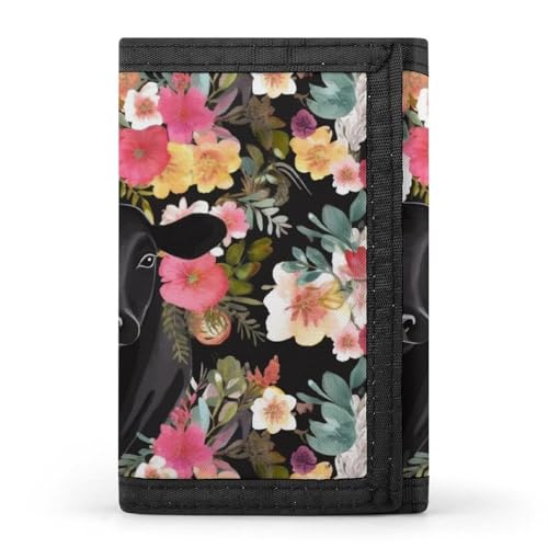 HJKBCV Steer Geldbörse mit Blumenmuster, dreifach gefaltet, Kreditkarten-Geldbörse, tragbar, Outdoor-Sport, Geldbörse, Münzgeldbörse mit Ausweisfenster, für Männer und Frauen, Stil, Einheitsgröße, von HJKBCV