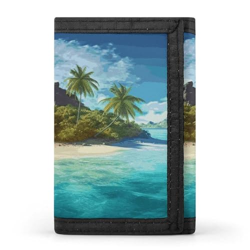 HJKBCV Tropical Island Trifold Wallet Credit Card Purse Portable Outdoor Sports Wallets Pocket Coin Wallet with ID Window for Men Women, style, One Size, Stil:, Einheitsgröße von HJKBCV