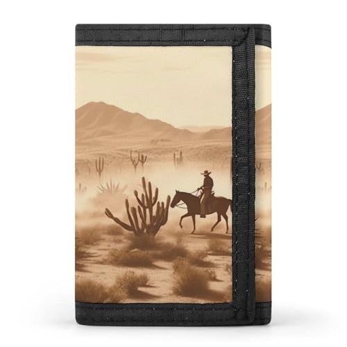 HJKBCV West Desert Cowboys Reiten dreifach gefaltete Geldbörse Kreditkarten-Geldbörse, tragbare Outdoor-Sportgeldbörse, Münzgeldbörse mit Ausweisfenster für Männer und Frauen, Stil, Einheitsgröße, von HJKBCV