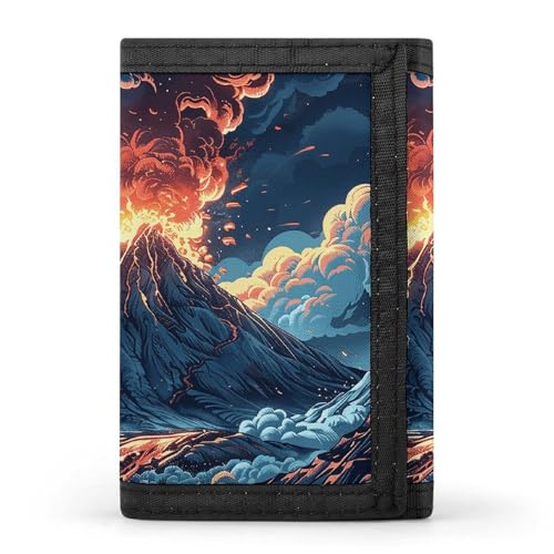 HJKBCV Zeigt eine dreifach gefaltete Geldbörse mit Volcano-Motiv, Kreditkarten-Geldbörse, tragbare Outdoor-Sportgeldbörse, Münzgeldbörse mit Ausweisfenster für Männer und Frauen, Stil, Einheitsgröße, von HJKBCV
