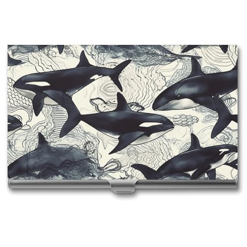 Killer Whale Metall Visitenkartenetui für Männer Frauen Slim Pocket Geldbörse Multi Wallet Professionelle Tasche Kartenhalter für Namenskarte Kreditkarte Stil Einheitsgröße, Stil:, Einheitsgröße von HJKBCV