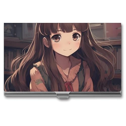 Kleine Frau im Anime-Metall-Visitenkartenetui für Männer und Frauen, schlanke Tasche, Geldbörse, mehrere Brieftaschen, professioneller Kartenhalter für Namenskarte, Kreditkarte, Stil, Einheitsgröße, von HJKBCV