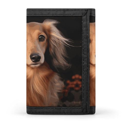 Langhaariger Dackel, dreifach gefaltete Geldbörse, Kreditkarten-Geldbörse, tragbare Outdoor-Sportgeldbörse, Münzgeldbörse mit Ausweisfenster, für Männer und Frauen, Stil, Einheitsgröße, Stil:, von HJKBCV