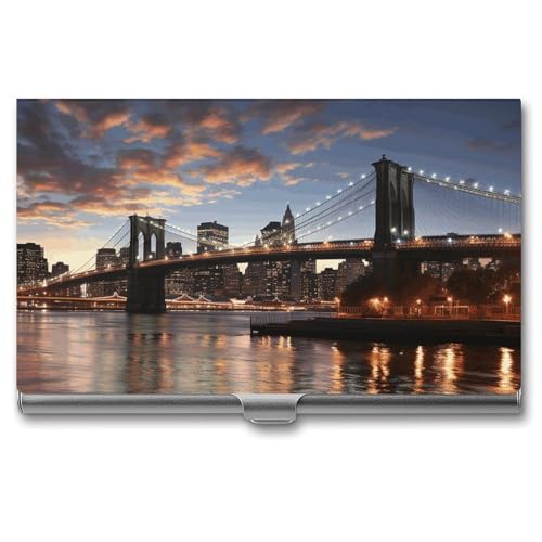 New York Bridge Metall Visitenkartenetui für Männer Frauen Slim Pocket Geldbörse Multi Wallet Professional Pocket Card Holder für Namenskarte Kreditkarte, Stil, Einheitsgröße, Stil:, Einheitsgröße von HJKBCV