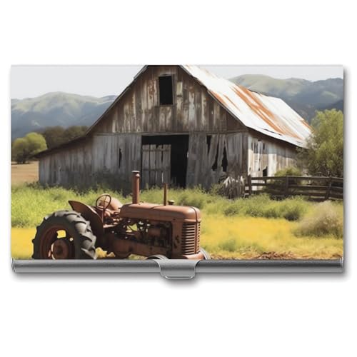 Old Wooden Barn Tractor Metal Business Card Case for Men Women Slim Pocket Purse Multi Wallet Professional Pocket Card Holder for Name Card Credit Card, Style, One Size, Stil:, Einheitsgröße von HJKBCV