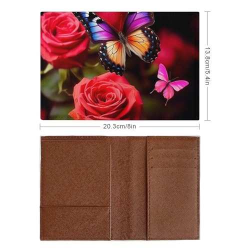 PU-Schutzhülle für Kreditkarten, Damen, Herren, Schmetterling und Rose, wasserdicht, Reisebrieftasche, stilvolle Reisepasshülle, schlankes Reisepassetui für Kartenhalter, Reisezubehör, Stil, 20,3 x von HJKBCV