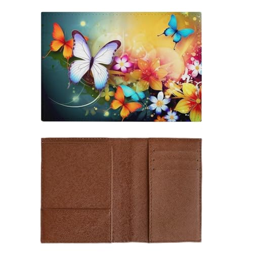PU-Schutzhülle für Kreditkarten, Damen, Herren, bunt mit Schmetterling, wasserdicht, Reisebrieftasche, stilvolle Reisepasshülle, schlankes Reisepassetui für Kartenhalter, Reisezubehör, Stil, 20,3 x von HJKBCV