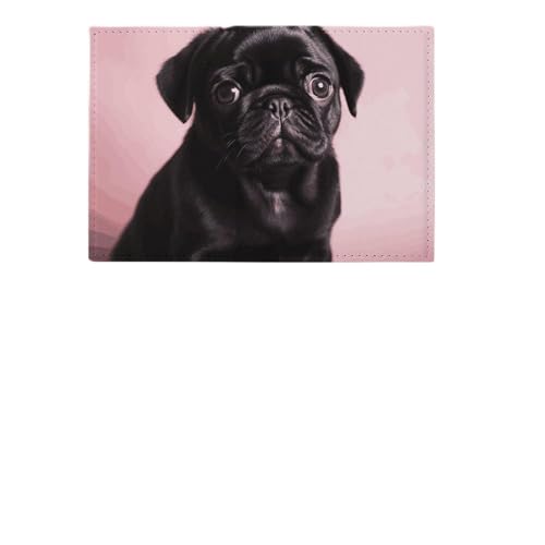 PU-Schutzhülle für Kreditkarten, Damen, Herren, niedlicher schwarzer Mops, wasserdicht, Reisebrieftasche, stilvolle Reisepasshülle, schlankes Reisepassetui für Kartenhalter, Reisezubehör, Stil, 20,3 x von HJKBCV