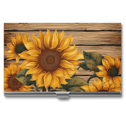 Paint Wooden Board Sunflower Metal Business Card Case for Men Women Slim Pocket Purse Multi Wallet Professional Pocket Card Holder for Name Card Credit Card, Style, One Size, Stil:, Einheitsgröße von HJKBCV