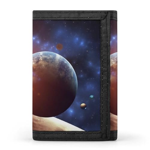Planeten im Weltraum Hintergrund dreifach gefaltete Geldbörse Kreditkarten-Geldbörse tragbare Outdoor-Sportbrieftaschen Tasche Münzgeldbörse mit Ausweisfenster für Männer und Frauen, Stil, von HJKBCV