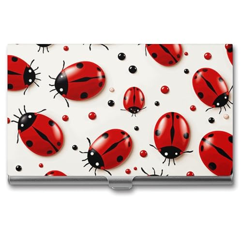 Rot Marienkäfer Metall Visitenkartenetui für Männer Frauen Slim Pocket Geldbörse Multi Wallet Professional Pocket Card Holder für Namenskarte Kreditkarte Stil Einheitsgröße, Stil:, Einheitsgröße von HJKBCV