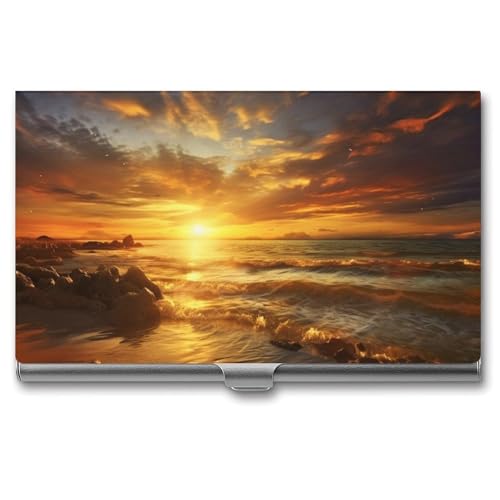 Schönes Visitenkartenetui aus Metall mit Sonnenuntergang für Männer und Frauen, schlanke Tasche, Geldbörse, mehrere Brieftaschen, professioneller Kartenhalter für Namenskarte, Kreditkarte, Stil, von HJKBCV