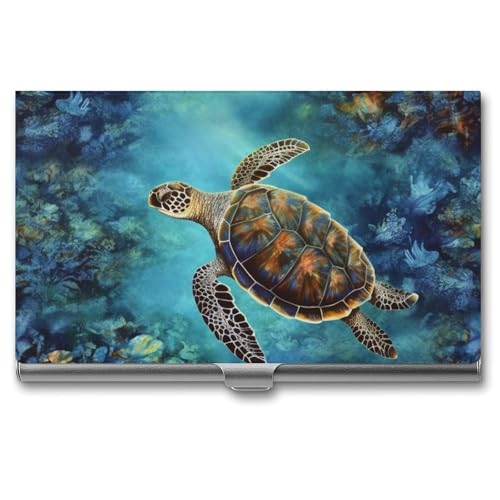 Sea Turtle Visitenkartenetui aus Metall für Männer und Frauen, schlanke Tasche, Geldbörse, mehrere Brieftaschen, professioneller Kartenhalter für Namenskarte, Kreditkarte, Stil, Einheitsgröße, Stil:, von HJKBCV