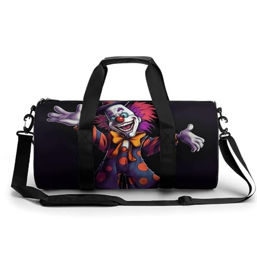 Sport-Turnbeutel für Männer und Frauen, niedlicher Cartoon-Clown-Reise-Turnbeutel, zylindrische Workout-Tasche, leichte Reisetasche, Reisetasche, für Basketball, Fußball, Wochenender, Stil, 45 cm/22,9 von HJKBCV