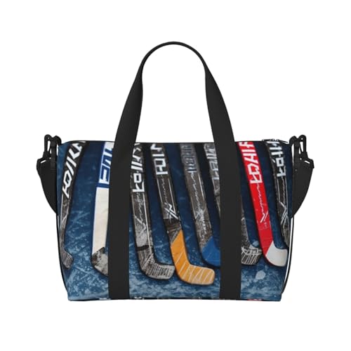 Sportbeutel, klein, Cartoon-Känguru-Zoo, Seesack, Übernachtungstasche, mit Schuhfach, Handgepäcktasche für Damen und Herren, Eishockeyschläger, Einheitsgröße von HJKBCV