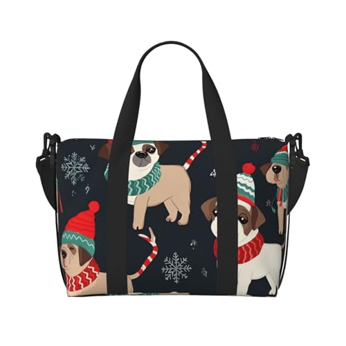 Sportbeutel, klein, Pomeranian Duffel Bag, Übernachtungstasche mit Schuhfach, Handgepäcktasche für Damen und Herren, Frohe Weihnachten Hund, Einheitsgröße von HJKBCV