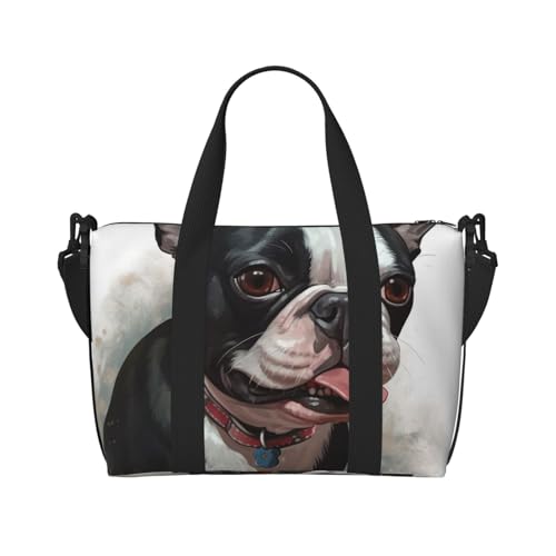 Sportbeutel, klein, Sonnenblumenfeld, Seesack, Übernachtungstasche, mit Schuhfach, Handgepäcktasche für Damen und Herren, Boston Terrier, Einheitsgröße von HJKBCV
