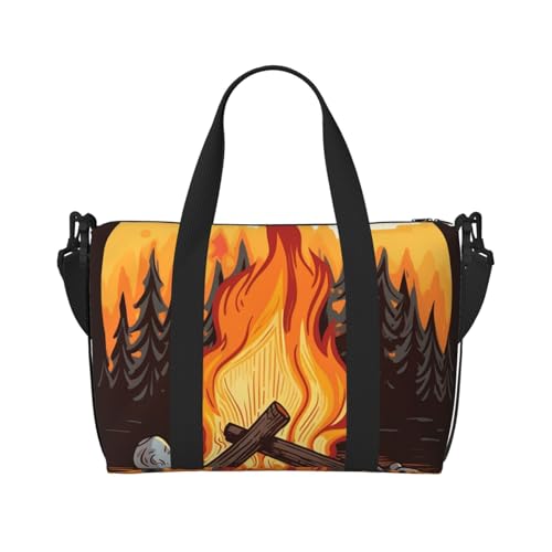 Sportbeutel, klein, Sonnenblumenfeld, Seesack, Übernachtungstasche, mit Schuhfach, Handgepäcktasche für Damen und Herren, Lagerfeuer, Einheitsgröße von HJKBCV