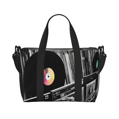 Sportbeutel, klein, Sonnenblumenfeld, Seesack, Übernachtungstasche, mit Schuhfach, Handgepäcktasche für Damen und Herren, Vinyl-Schallplatten, Einheitsgröße von HJKBCV