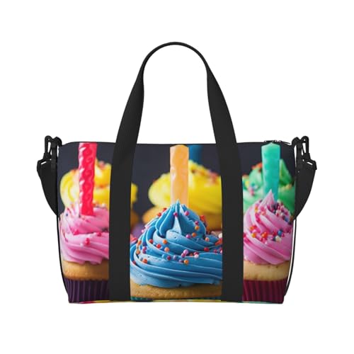 Sportbeutel, klein, Wald, Waschbärtiere, Seesack, Übernachtungstasche, mit Schuhfach, Tragetasche für Damen und Herren, Bunte Cupcakes, Einheitsgröße von HJKBCV