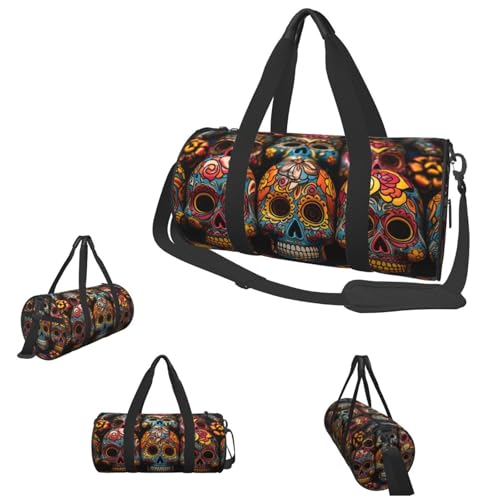 Sportbeutel, klein, bunt, Totenköpfe, Reisetasche mit Schuhfach, Tragetasche für Damen und Herren, Bunte Sugar Skulls, Einheitsgröße von HJKBCV