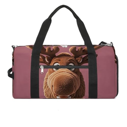 Sportbeutel, klein, frische tropische Zitronen, Seesack, Übernachtungstasche mit Schuhfach, Tragetasche für Damen und Herren, Lustiger Weihnachts-Elchkopf, Einheitsgröße, Art déco von HJKBCV