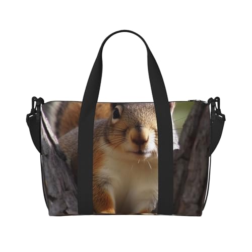 Sportbeutel, klein, gelb, Zwergspitz, Reisetasche, Übernachtungstasche mit Schuhfach, Tragetasche für Damen und Herren, Eichhörnchen im Baum, Einheitsgröße von HJKBCV