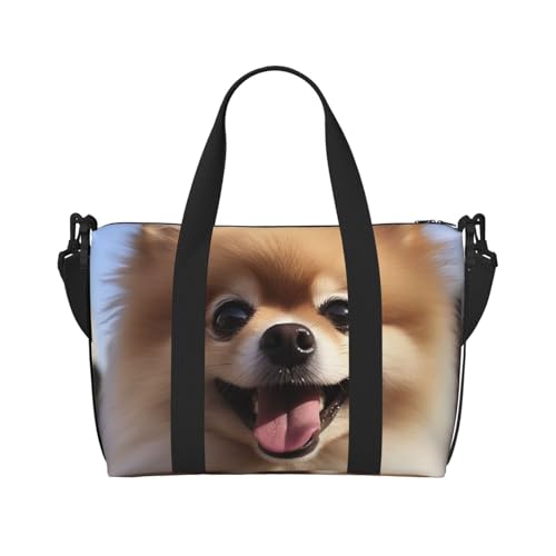 Sportbeutel, klein, gelb, Zwergspitz, Reisetasche, Übernachtungstasche mit Schuhfach, Tragetasche für Damen und Herren, Happy Pomeranian, Einheitsgröße von HJKBCV