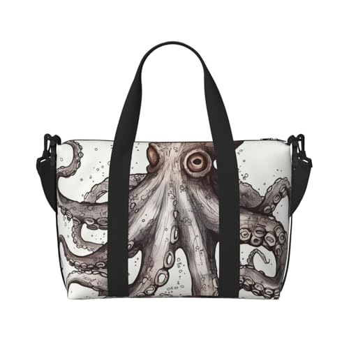 Sportbeutel, klein, gelb, Zwergspitz, Reisetasche, Übernachtungstasche mit Schuhfach, Tragetasche für Damen und Herren, Oktopus, Einheitsgröße von HJKBCV