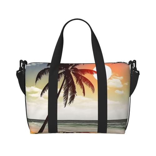 Sportbeutel, klein, gelb, Zwergspitz, Reisetasche, Übernachtungstasche mit Schuhfach, Tragetasche für Damen und Herren, Palme am Strand, Einheitsgröße von HJKBCV