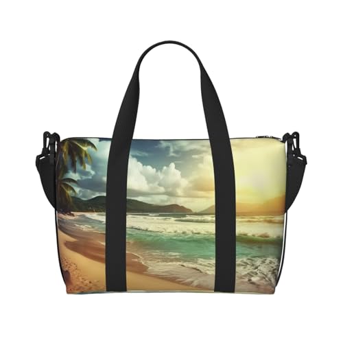 Sportbeutel, klein, gelb, Zwergspitz, Reisetasche, Übernachtungstasche mit Schuhfach, Tragetasche für Damen und Herren, Sonnenuntergang am Strand, Einheitsgröße von HJKBCV